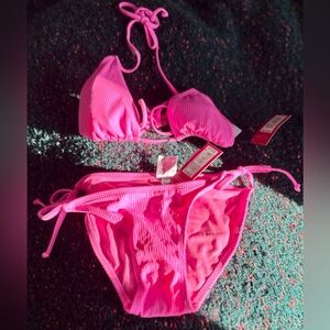‼️RARE‼️🎸XHILERATION🎸🔥NWT🔥Pink Ribbed Bikini— S Bottoms/ M Top